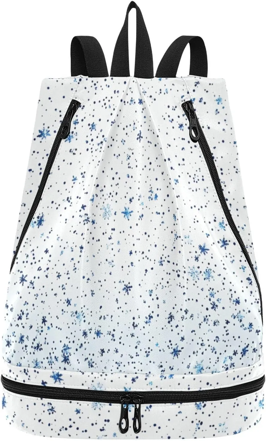 dense small blue stars Drawstring gym bags yoga backpack for women with Wet Dry Compartments
