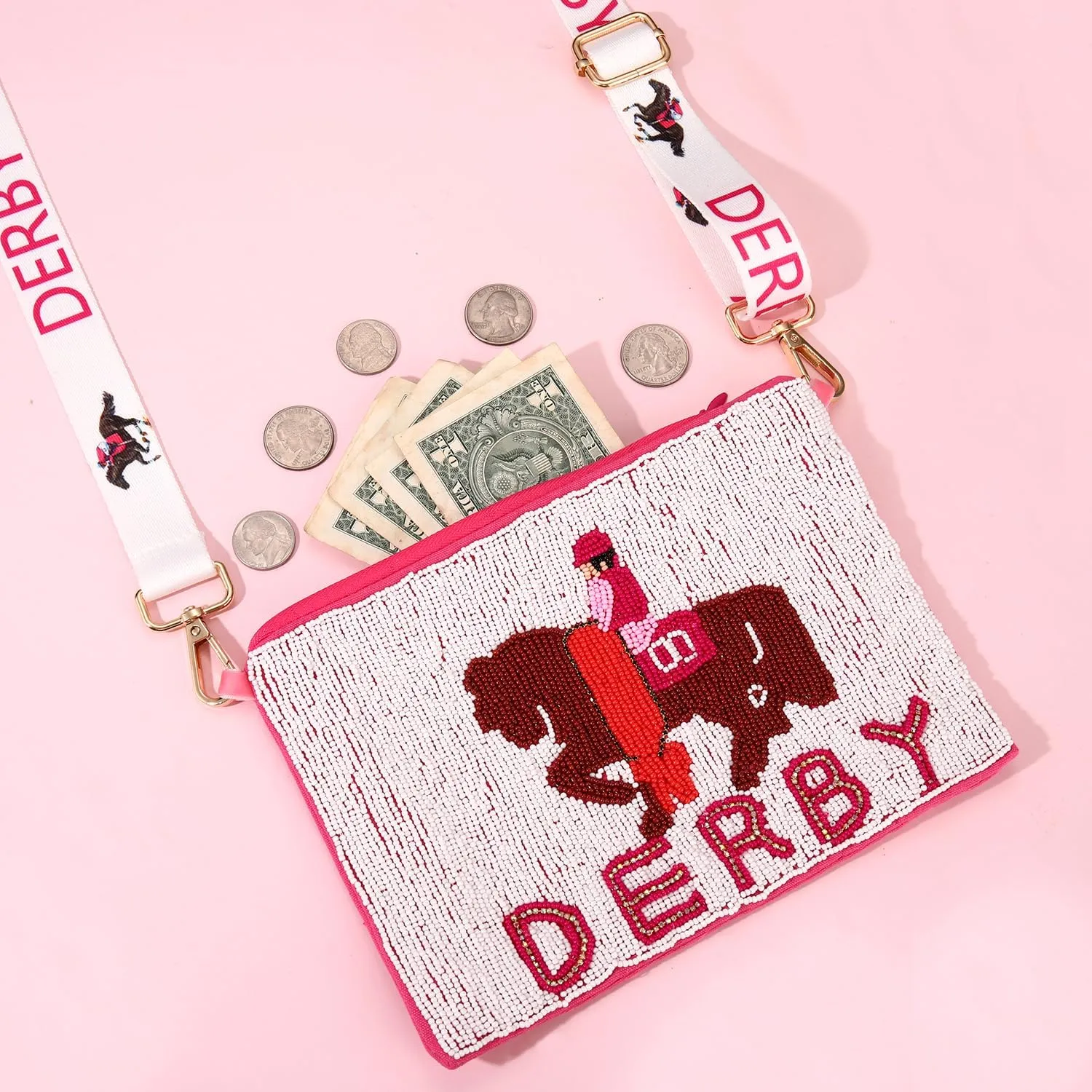 Derby Purse for Women Beaded Horseshoe Rose Crossbody Purse Shoulder Bag Horse Race Day Derby Outfits Gifts