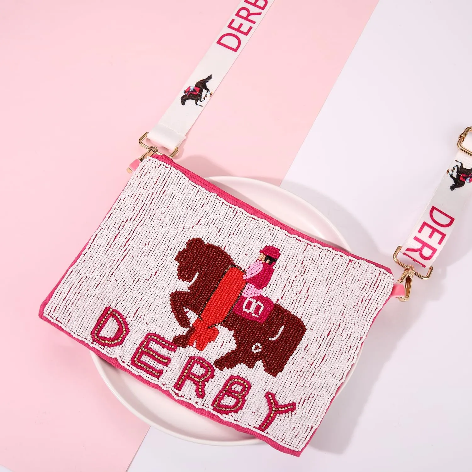 Derby Purse for Women Beaded Horseshoe Rose Crossbody Purse Shoulder Bag Horse Race Day Derby Outfits Gifts
