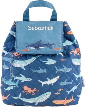 DIBSIES Personalized Quilted Backpack for Kindergarten, Pre-School, and Daycare (Shark All Over Print)