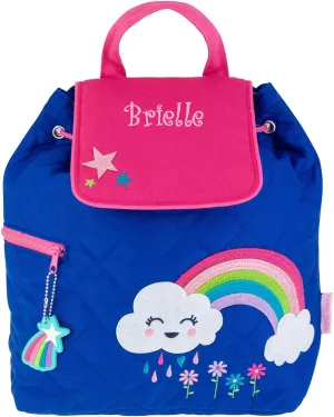 DIBSIES Personalized Quilted Backpack for Kindergarten, Pre-School, and Daycare (Smiling Rainbow)