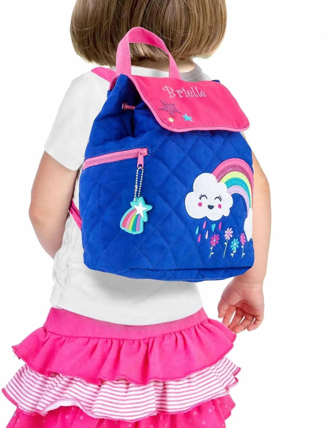 DIBSIES Personalized Quilted Backpack for Kindergarten, Pre-School, and Daycare (Smiling Rainbow)