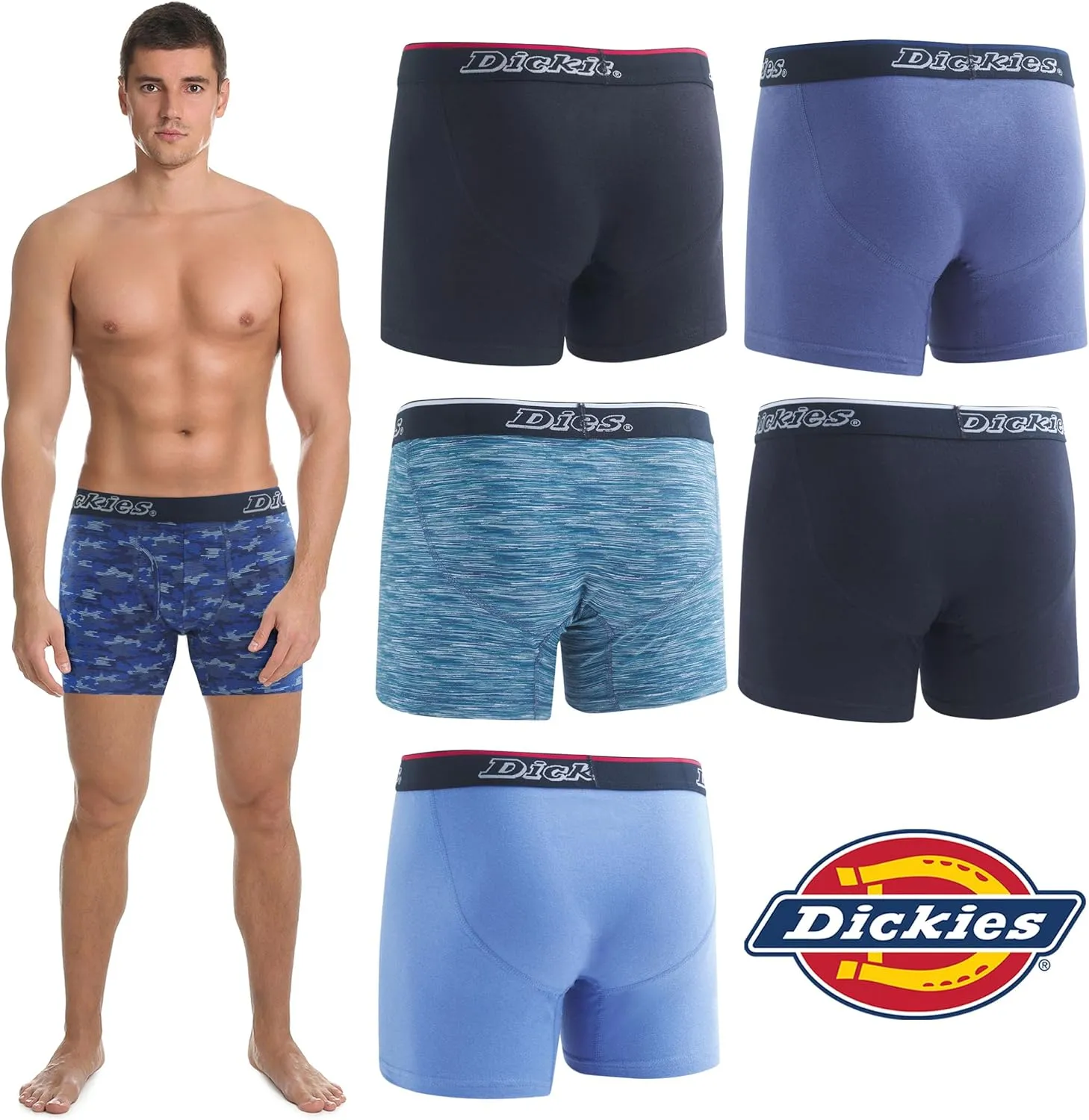 Dickies Mens Underwear 6 Pack Boxers for Men Breathable Cotton Boxer Briefs