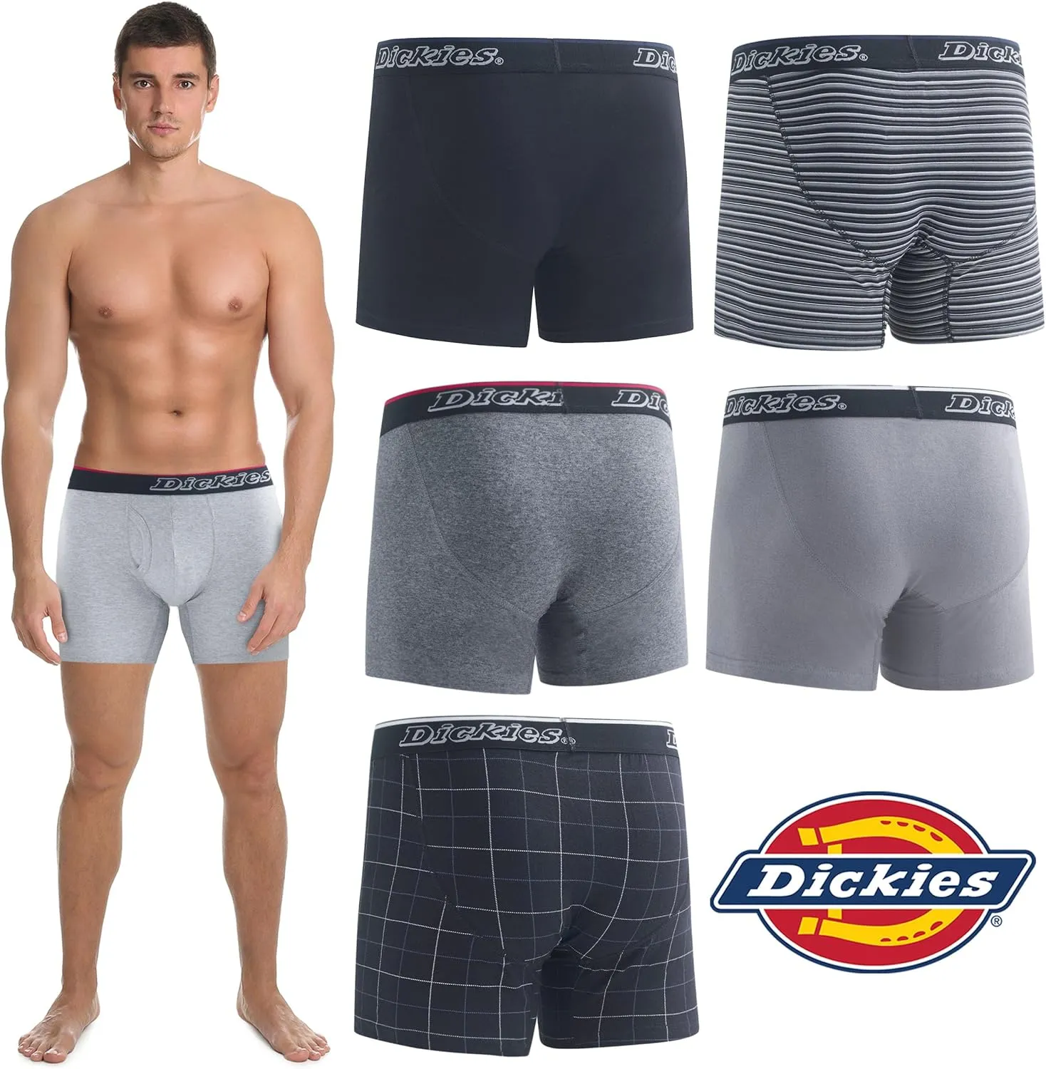 Dickies Mens Underwear 6 Pack Boxers for Men Breathable Cotton Boxer Briefs