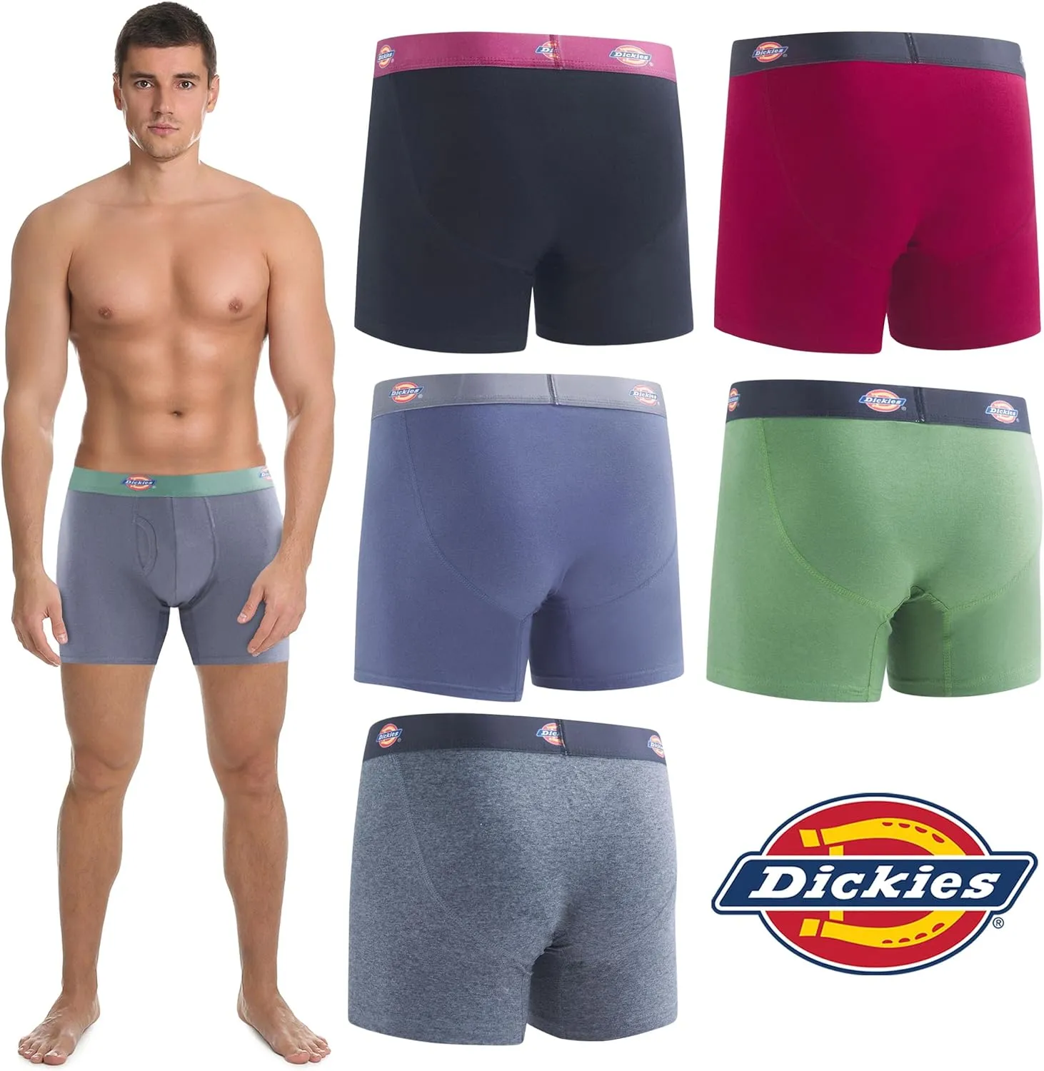 Dickies Mens Underwear 6 Pack Boxers for Men Breathable Cotton Boxer Briefs