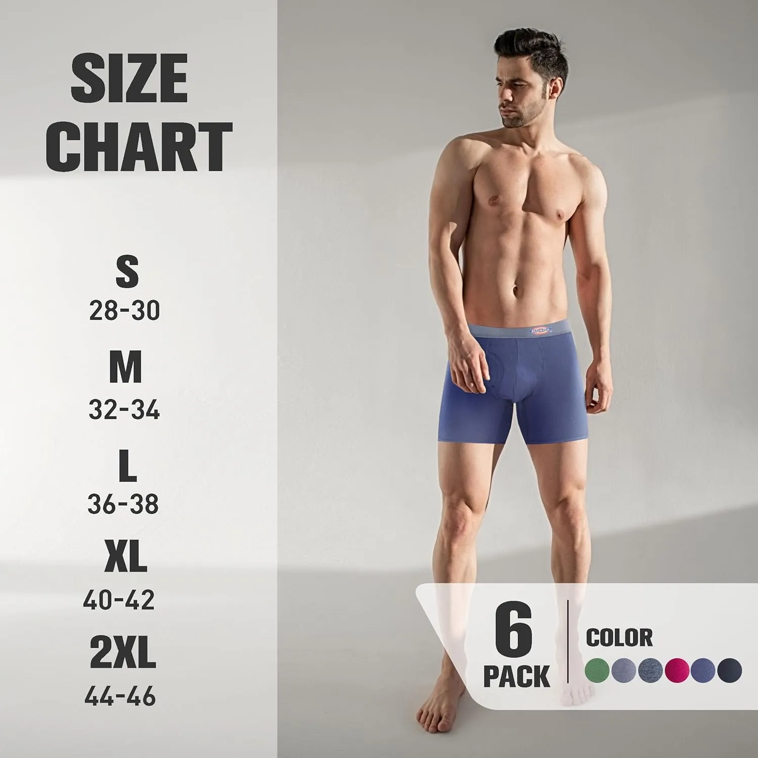 Dickies Mens Underwear 6 Pack Boxers for Men Breathable Cotton Boxer Briefs