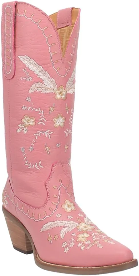 Dingo Womens Full Bloom Floral Round Toe Casual Boots Knee High Mid Heel 2-3" - Black