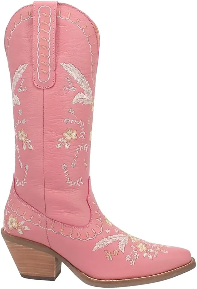 Dingo Womens Full Bloom Floral Round Toe Casual Boots Knee High Mid Heel 2-3" - Black