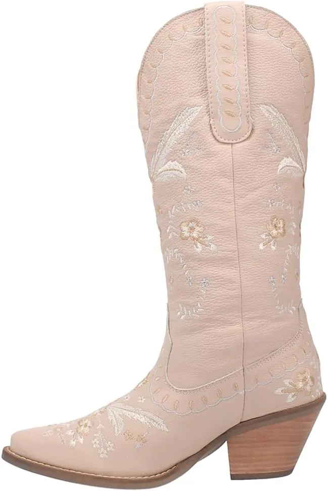 Dingo Womens Full Bloom Floral Round Toe Casual Boots Knee High Mid Heel 2-3" - Black