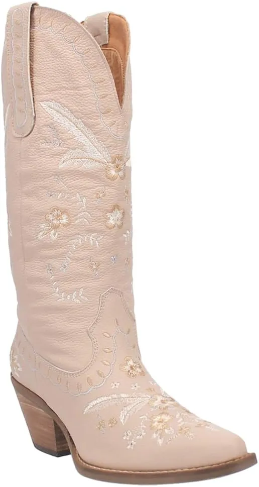 Dingo Womens Full Bloom Floral Round Toe Casual Boots Knee High Mid Heel 2-3" - Black