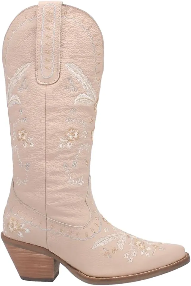Dingo Womens Full Bloom Floral Round Toe Casual Boots Knee High Mid Heel 2-3" - Black