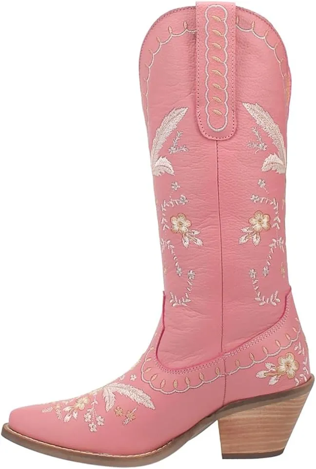 Dingo Womens Full Bloom Floral Round Toe Casual Boots Knee High Mid Heel 2-3" - Black