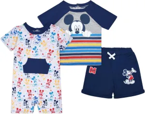 Disney Mickey Mouse Boys T-Shirt, Shorts and Romper Set for Infant
