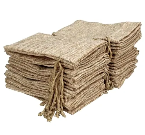 DMS RETAIL Party Favor Jute Bags Potli Bags for Women Royal Clutch Batwa Dryfruit, Chocolate, Shagun, Return Bag Pack Of 15 (10X14 CMS)