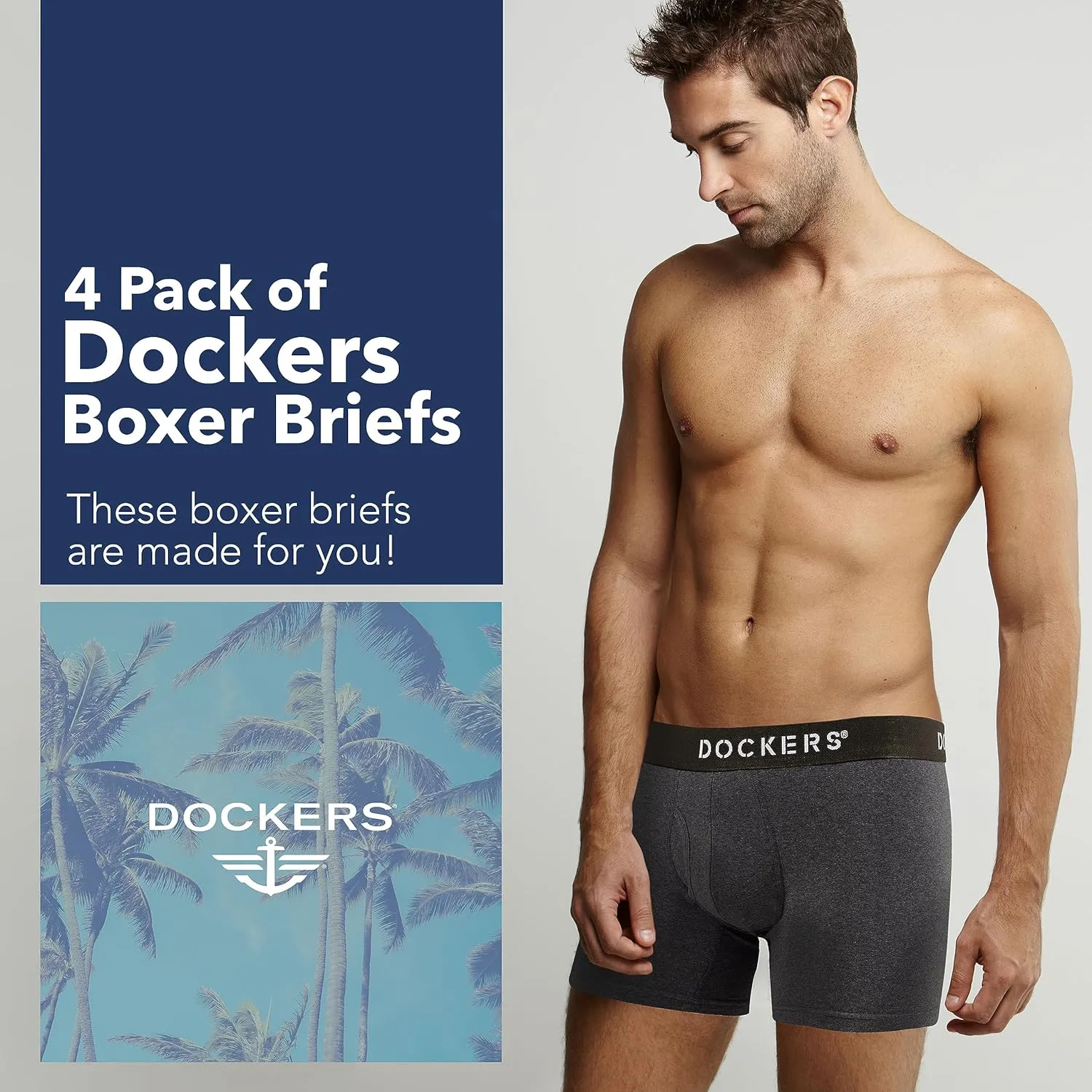 DOCKERS Men's Underwear Cotton Stretch Boxer Briefs for Men Pack of 4