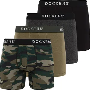 DOCKERS Men's Underwear Cotton Stretch Boxer Briefs for Men Pack of 4