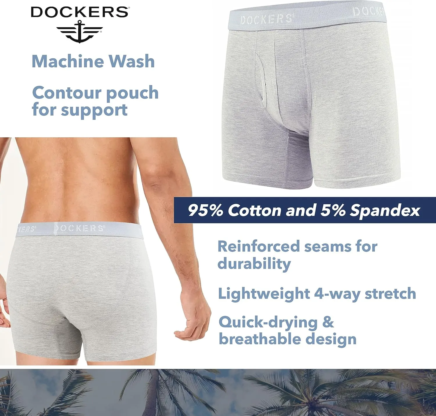 DOCKERS Men's Underwear Cotton Stretch Boxer Briefs for Men Pack of 4