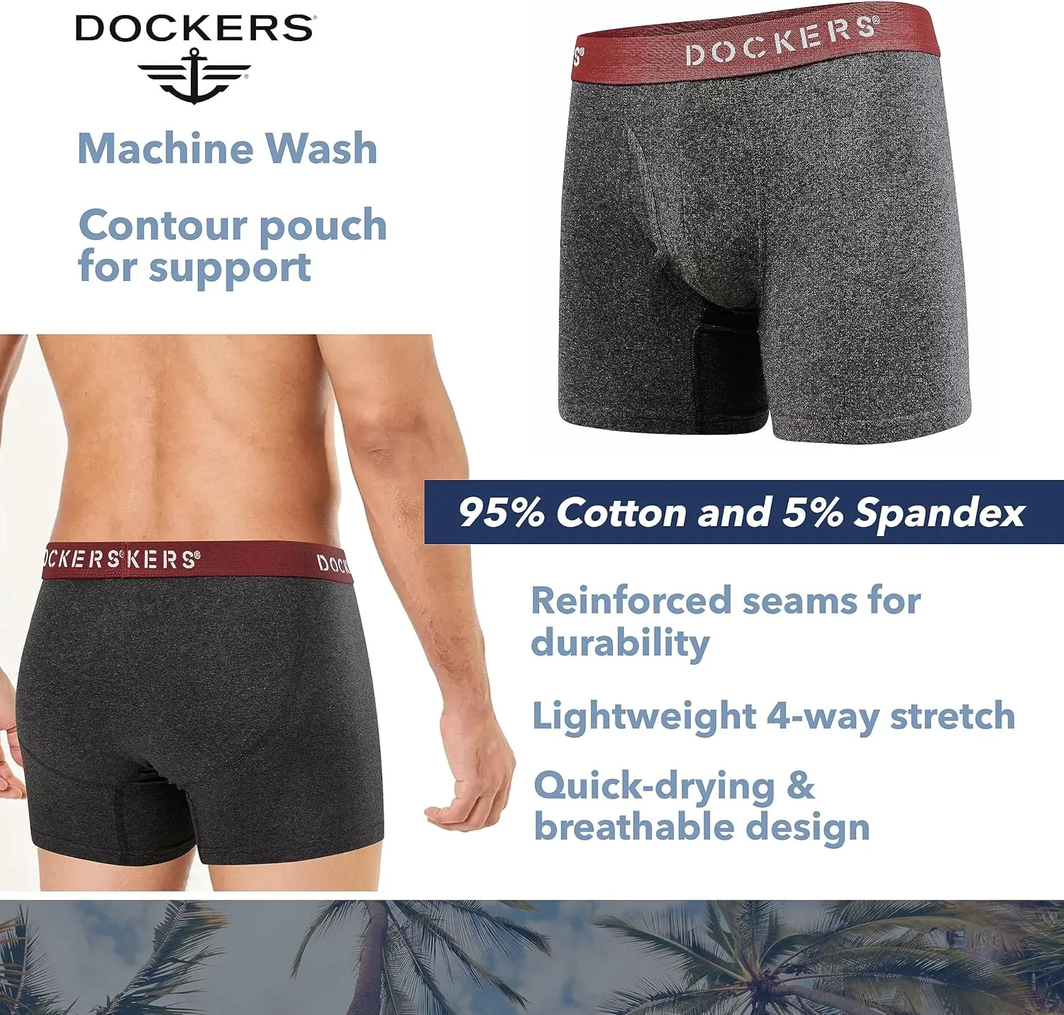 DOCKERS Men's Underwear Cotton Stretch Boxer Briefs for Men Pack of 4