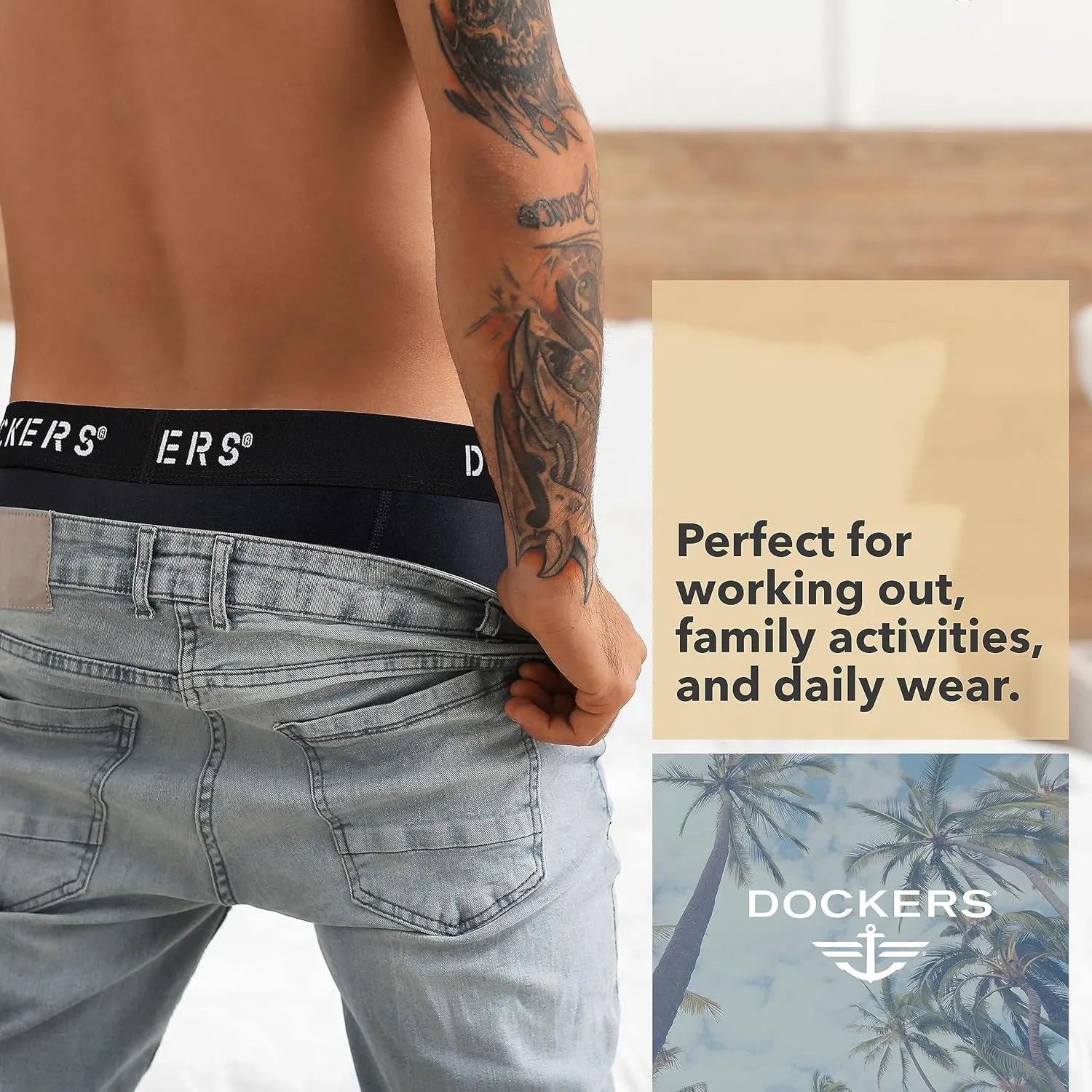 DOCKERS Men's Underwear Cotton Stretch Boxer Briefs for Men Pack of 4