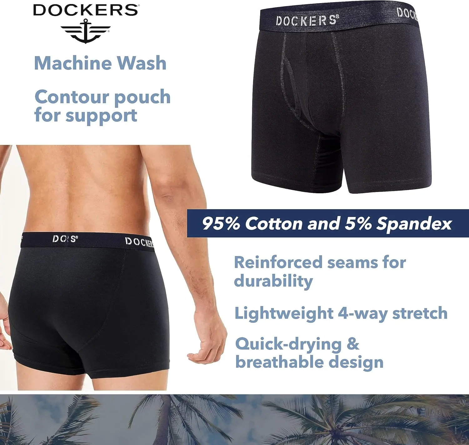 DOCKERS Men's Underwear Cotton Stretch Boxer Briefs for Men Pack of 4