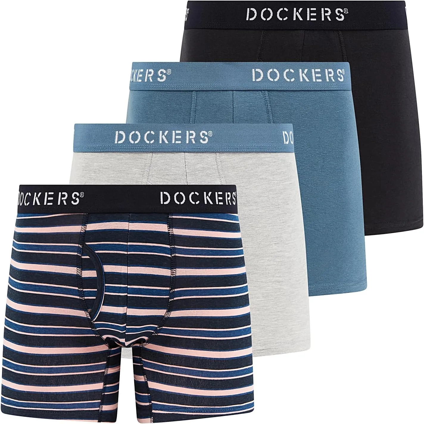 DOCKERS Men's Underwear Cotton Stretch Boxer Briefs for Men Pack of 4
