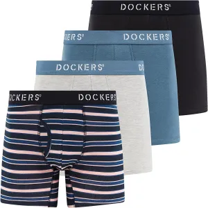 DOCKERS Men's Underwear Cotton Stretch Boxer Briefs for Men Pack of 4