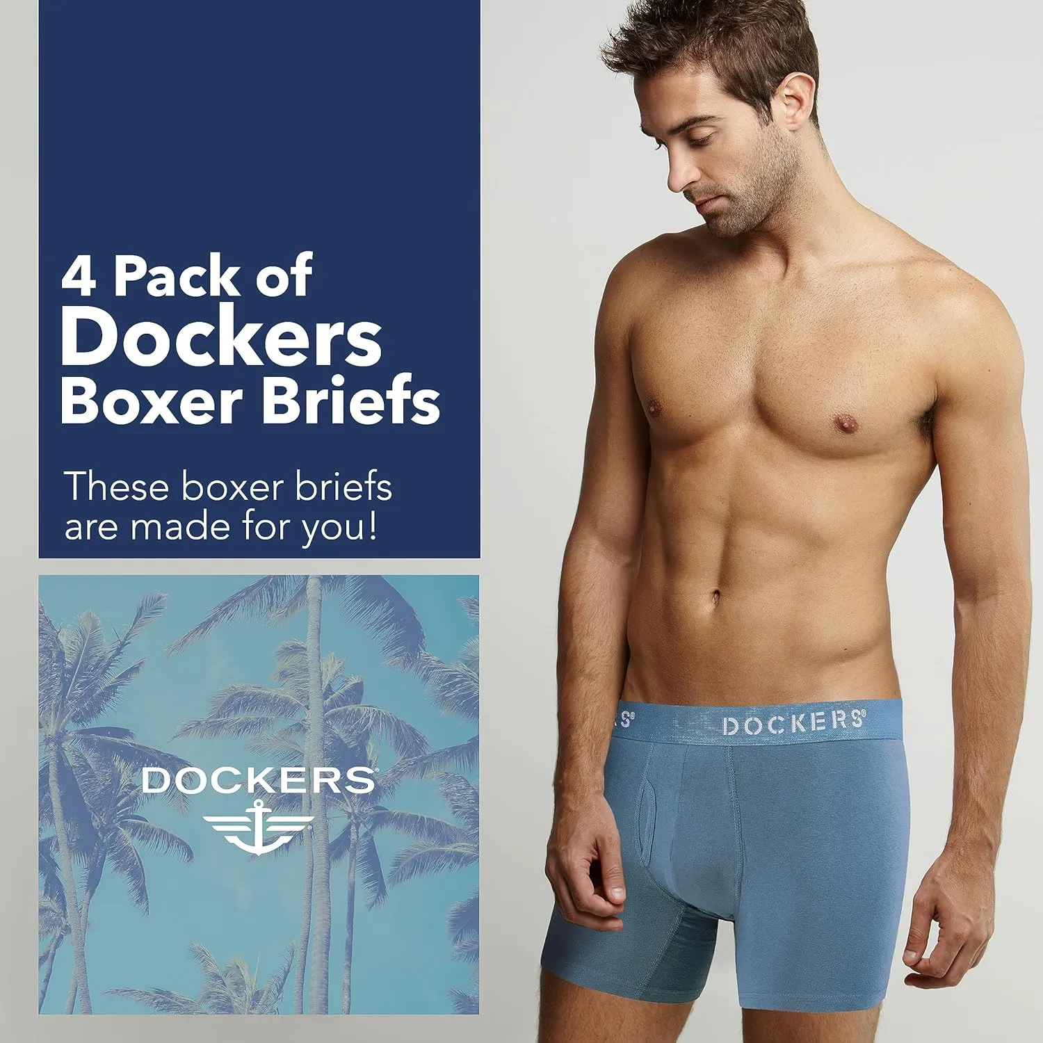 DOCKERS Men's Underwear Cotton Stretch Boxer Briefs for Men Pack of 4