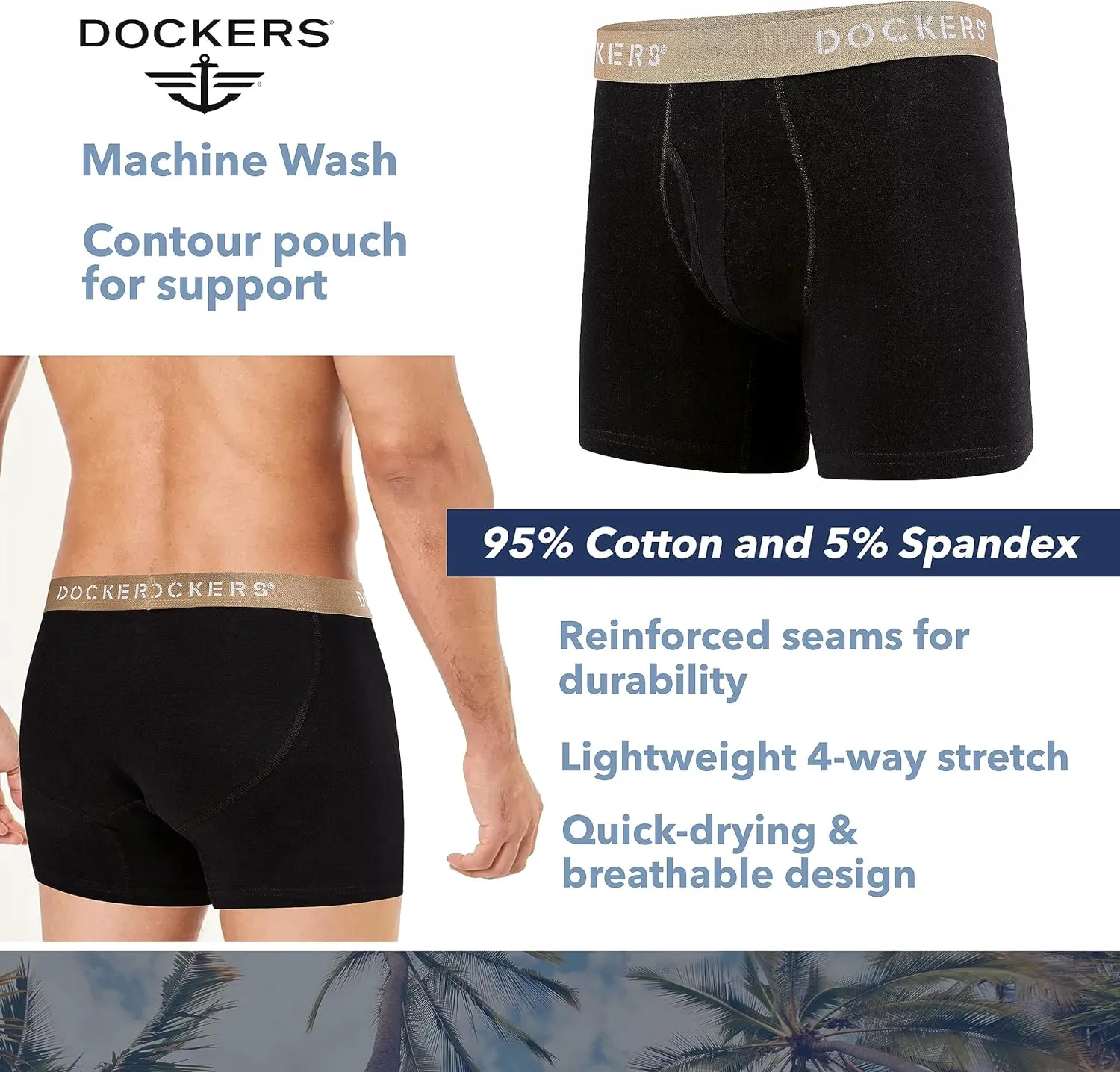 DOCKERS Men's Underwear Cotton Stretch Boxer Briefs for Men Pack of 4