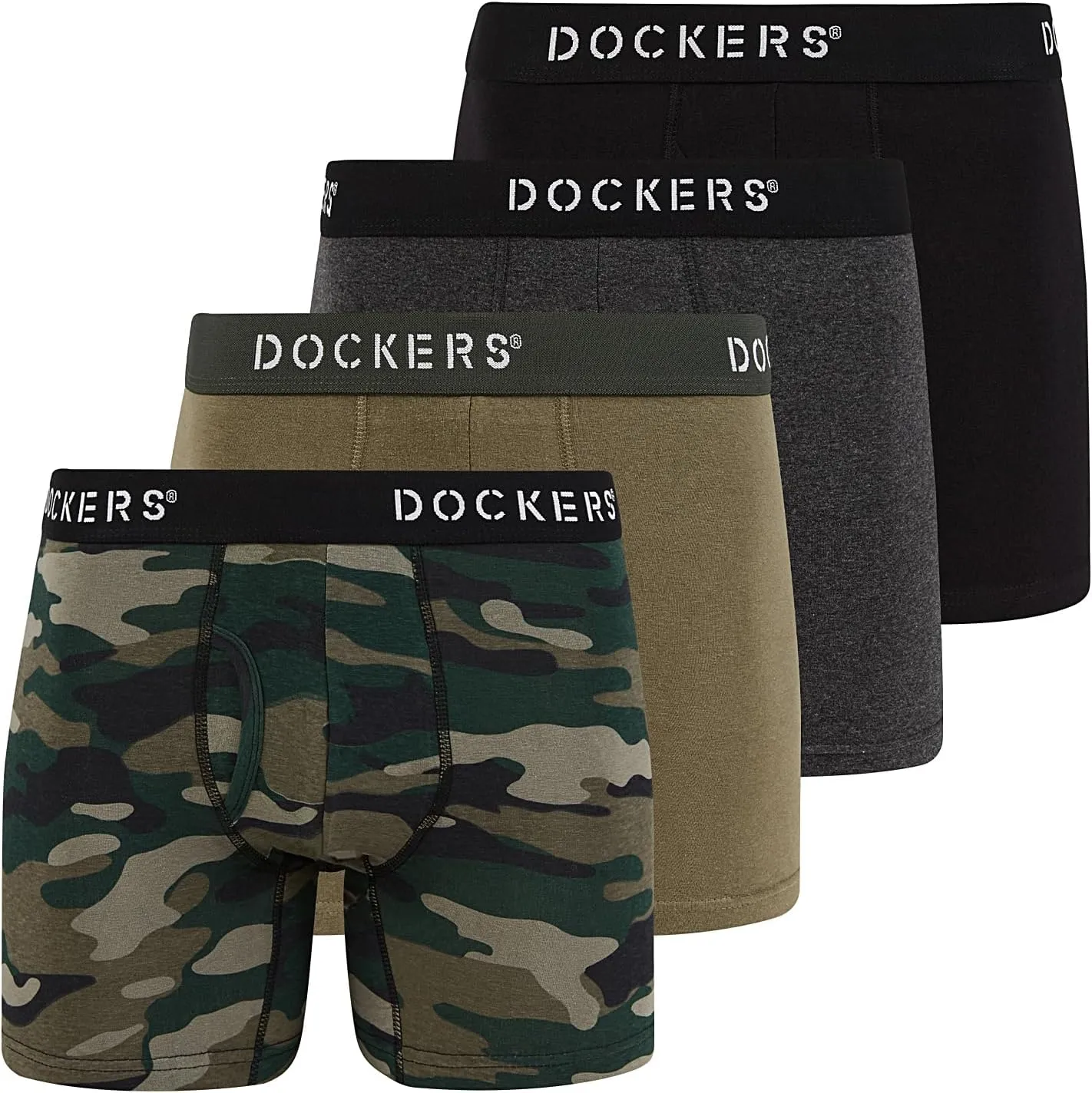 DOCKERS Men's Underwear Cotton Stretch Boxer Briefs for Men Pack of 4