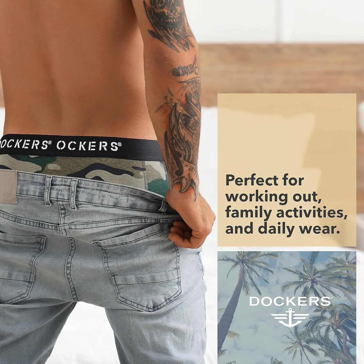 DOCKERS Men's Underwear Cotton Stretch Boxer Briefs for Men Pack of 4