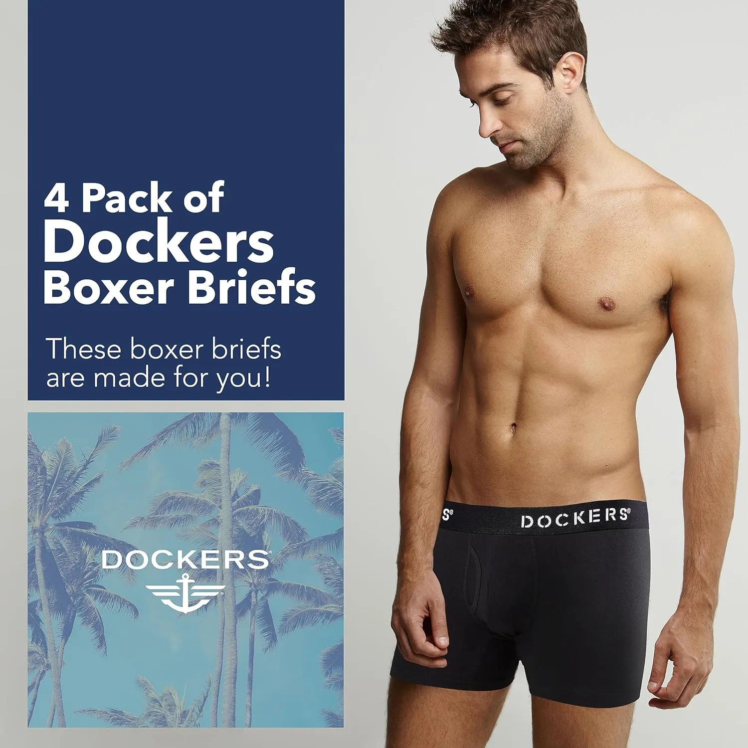 DOCKERS Men's Underwear Cotton Stretch Boxer Briefs for Men Pack of 4