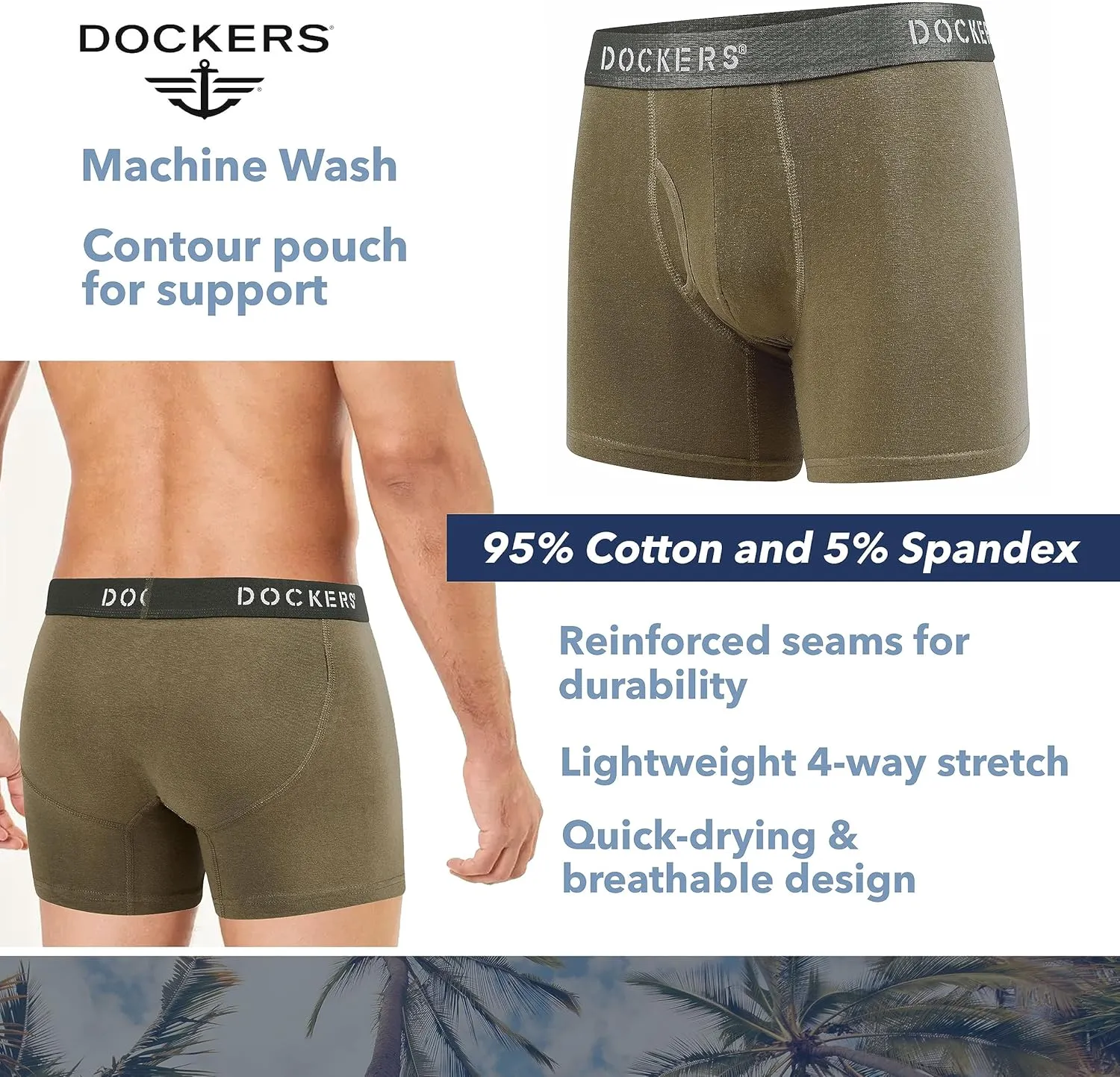 DOCKERS Men's Underwear Cotton Stretch Boxer Briefs for Men Pack of 4