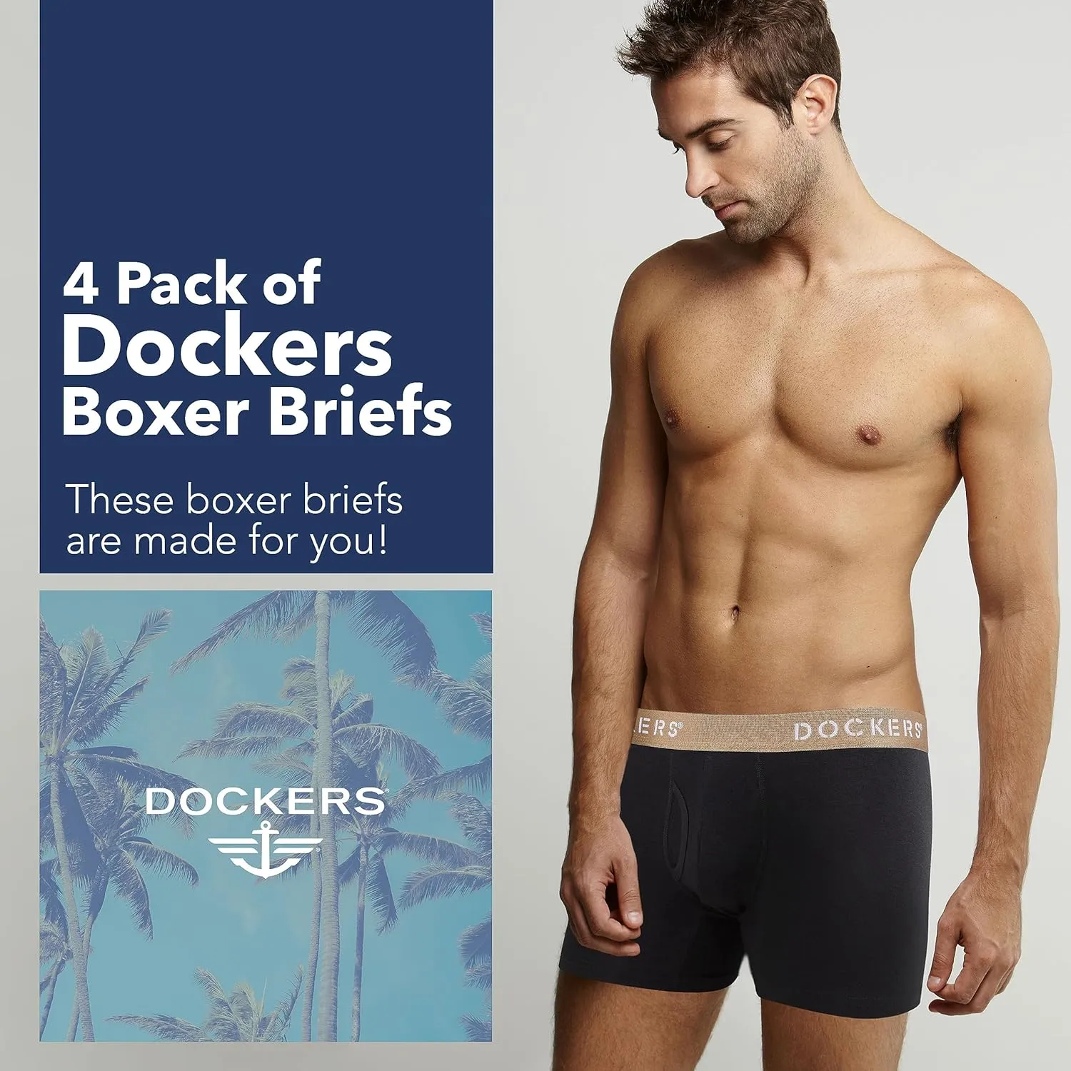 DOCKERS Men's Underwear Cotton Stretch Boxer Briefs for Men Pack of 4