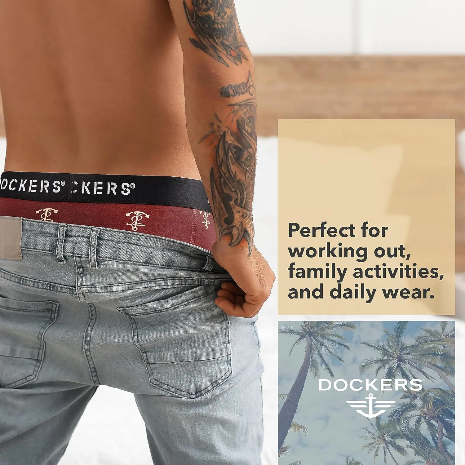 DOCKERS Men's Underwear Cotton Stretch Boxer Briefs for Men Pack of 4