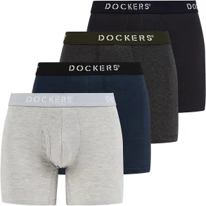 DOCKERS Men's Underwear Cotton Stretch Boxer Briefs for Men Pack of 4