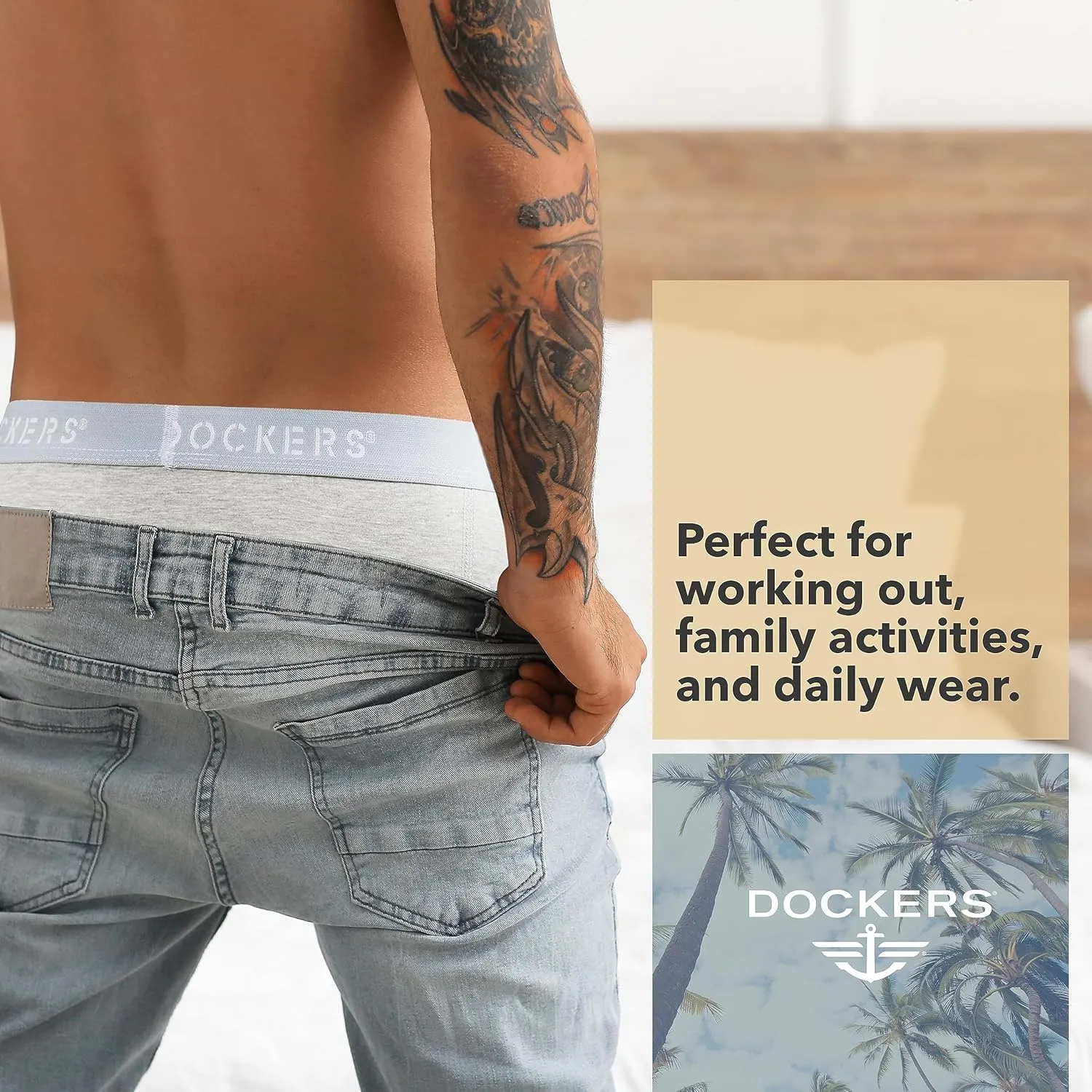DOCKERS Men's Underwear Cotton Stretch Boxer Briefs for Men Pack of 4