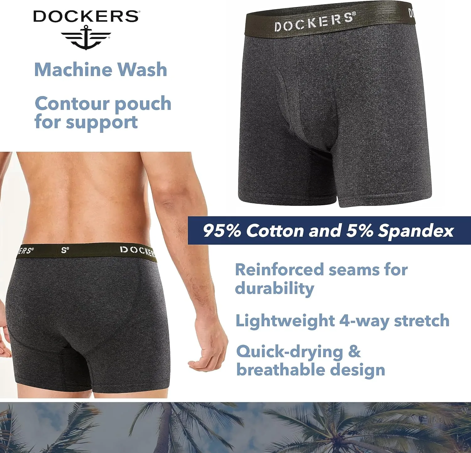 DOCKERS Men's Underwear Cotton Stretch Boxer Briefs for Men Pack of 4