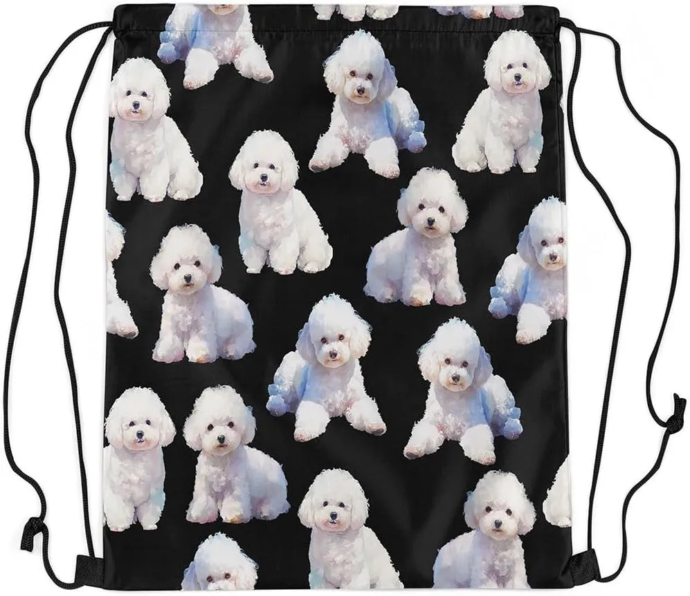 Dog Drawstring Backpack,Cartoon Dog Drawstring Bags,Kawaii Animal Draw String Back Bag,Dog Lover String Backpack,Lovely Pet Themed Foldable Cinch Bag for Shopping,13x15.7,Black White