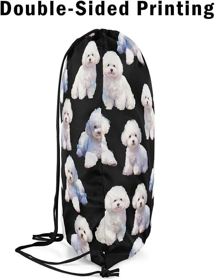 Dog Drawstring Backpack,Cartoon Dog Drawstring Bags,Kawaii Animal Draw String Back Bag,Dog Lover String Backpack,Lovely Pet Themed Foldable Cinch Bag for Shopping,13x15.7,Black White