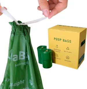 Dog Poop Bags Rolls, Drawstring Poop Bags for Easy Tying and Carrying, HDPE Recycled, 100% Leak Proof and Extra Strong, Easy automatically open, Unscented, 120 Count (Middle-Drawstring)
