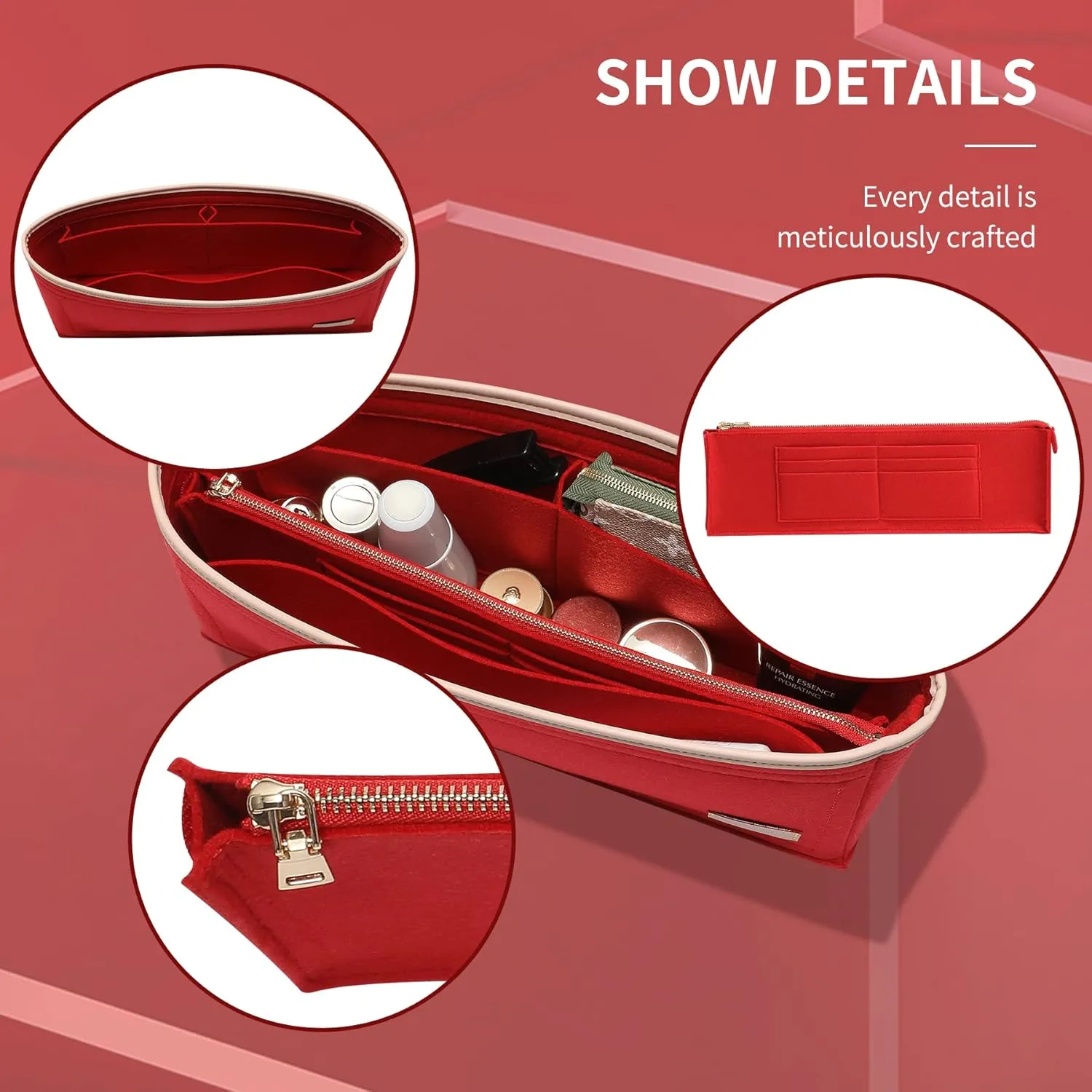 Doxo Purse Organizer Insert & Base Shaper, Felt Handbag & Tote Bag Fit LV Graceful MM More(Red,SL)