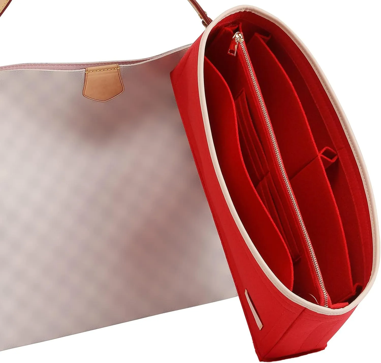 Doxo Purse Organizer Insert & Base Shaper, Felt Handbag & Tote Bag Fit LV Graceful MM More(Red,SL)