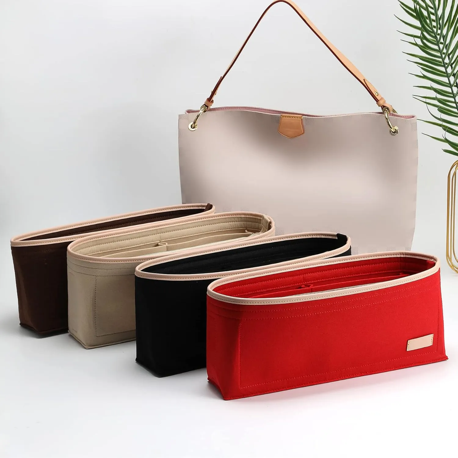 Doxo Purse Organizer Insert & Base Shaper, Felt Handbag & Tote Bag Fit LV Graceful MM More(Red,SL)