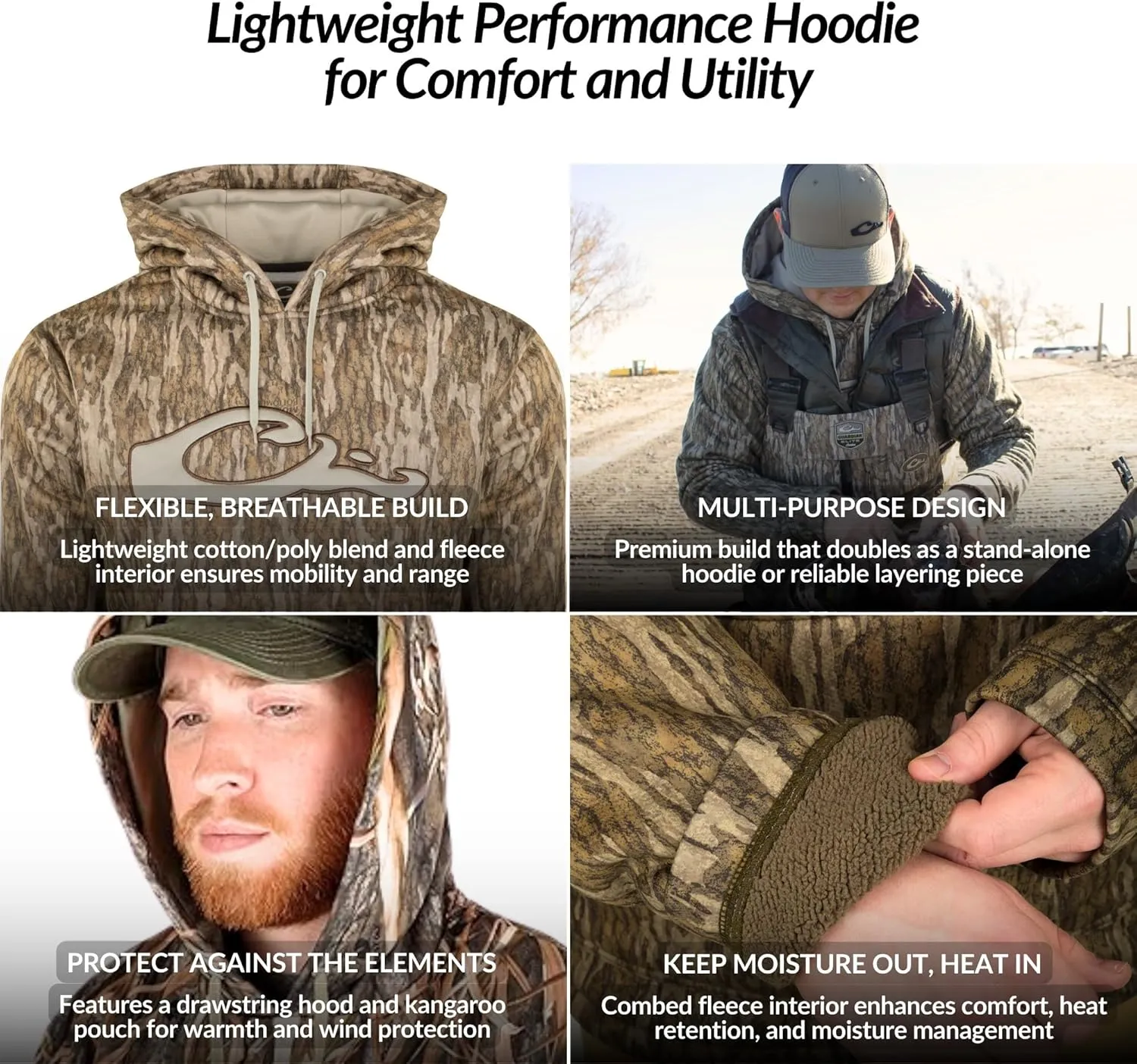 Drake Waterfowl® MST Performance Camouflage Hoodie, Double-Lined Hood, Cotton/Poly Blend, and Kangaroo Pouch for Comfort