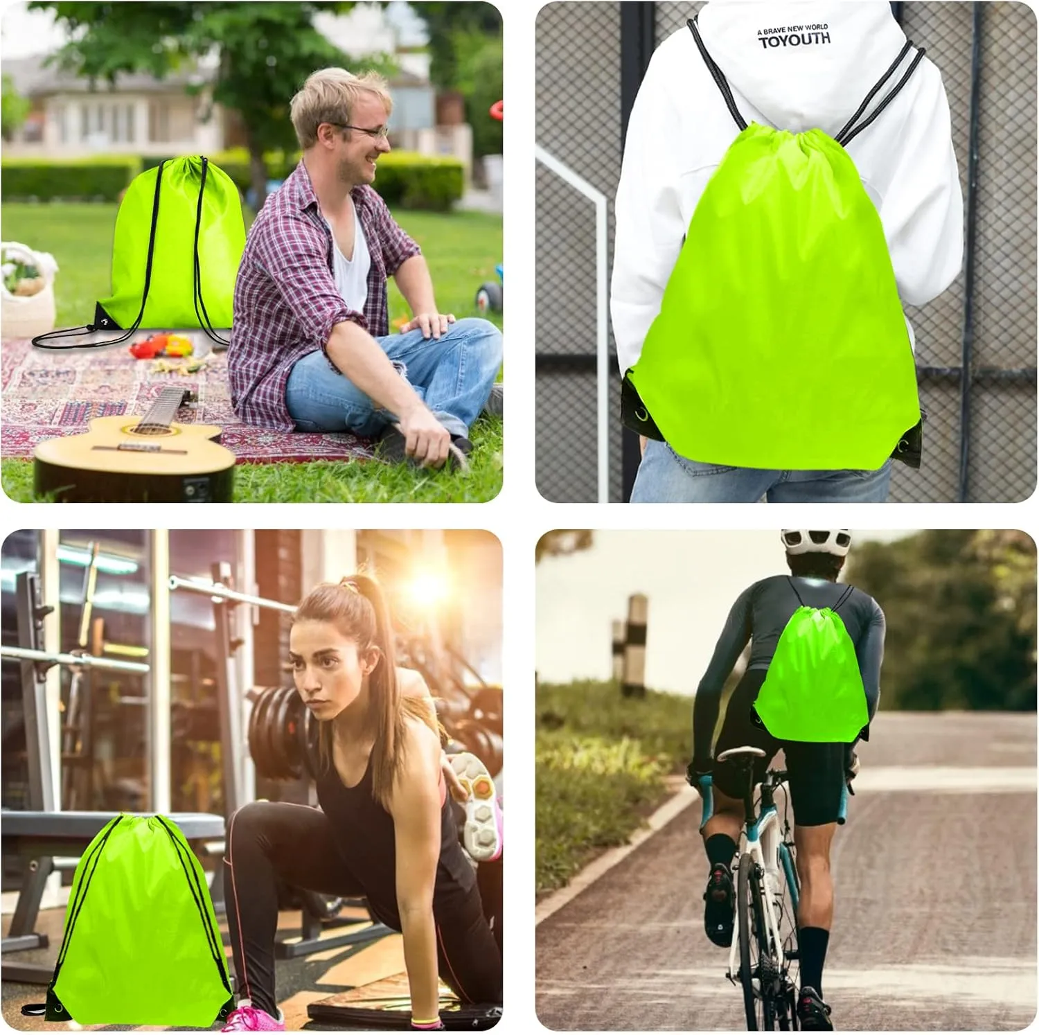 Drawstring Backpack Bulk 42 Pcs String Backpack Drawstring Bags Cinch Bag Sackpack for Men Women Gym (Light Green)