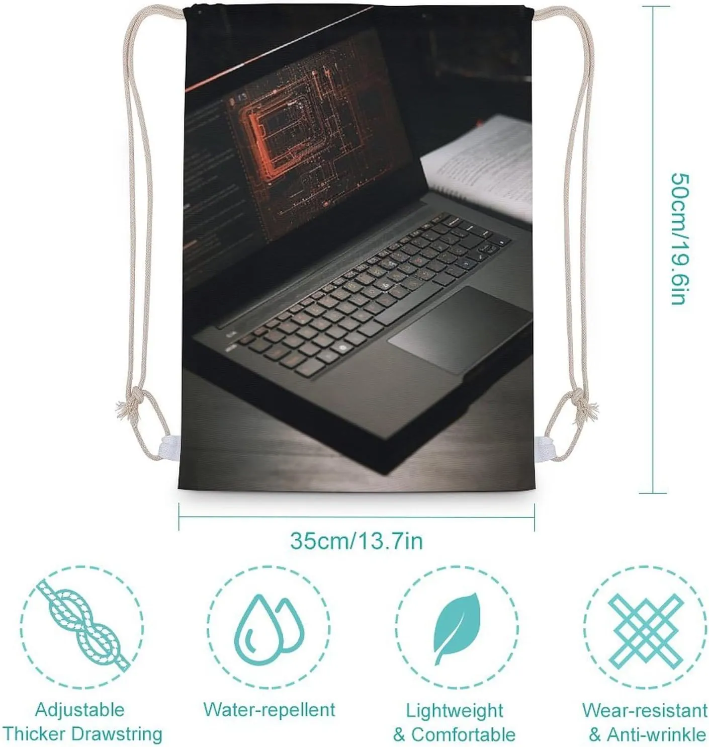 Drawstring Backpack Computer Turns On String Bag Sackpack Foldable Backpack Sports Gym Bag for Shopping Yoga