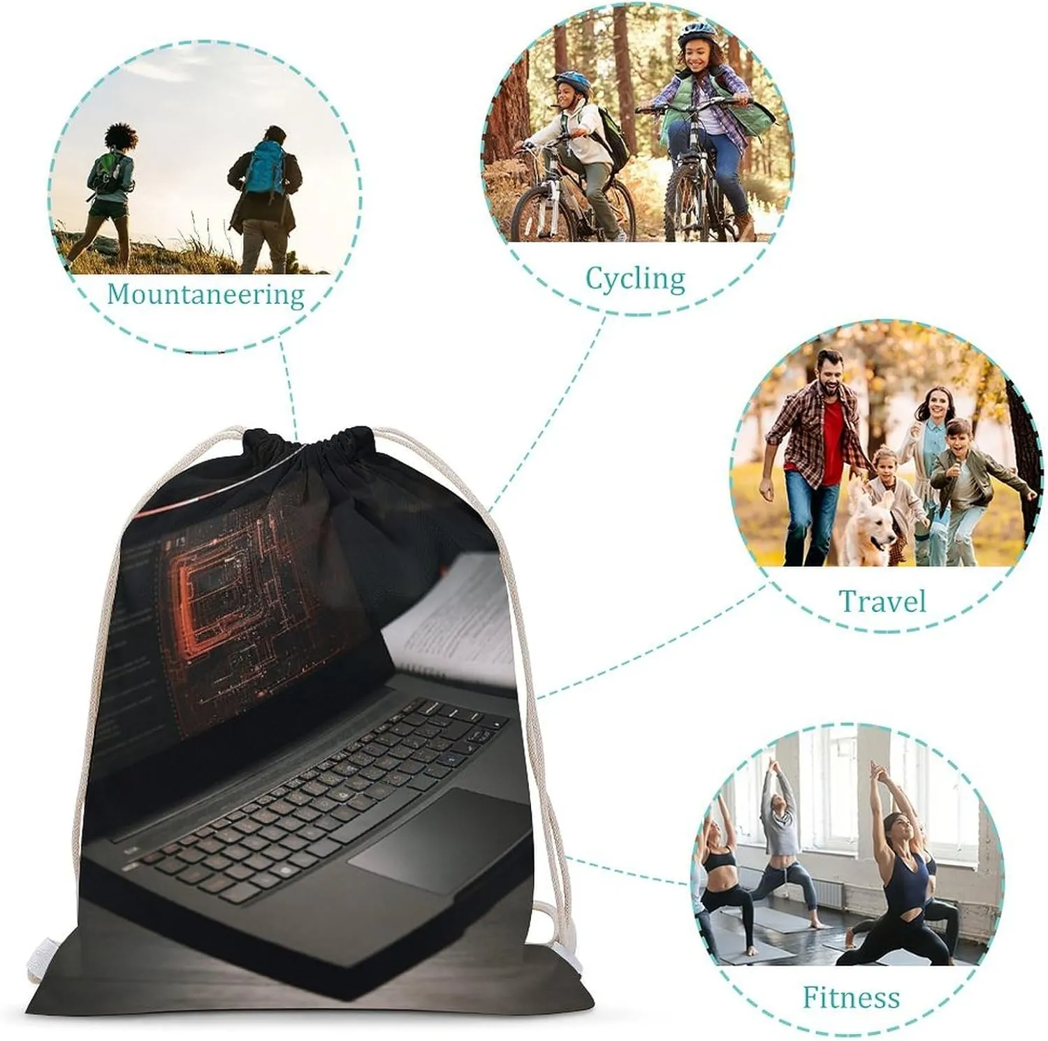 Drawstring Backpack Computer Turns On String Bag Sackpack Foldable Backpack Sports Gym Bag for Shopping Yoga