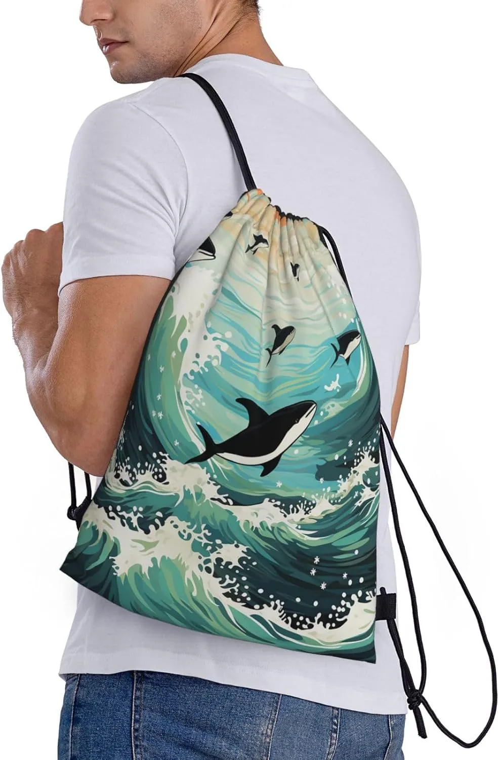 Drawstring Backpack for Women Men Gym Drawstring Bags Pacific Ocean biological String Bag Swim Bag
