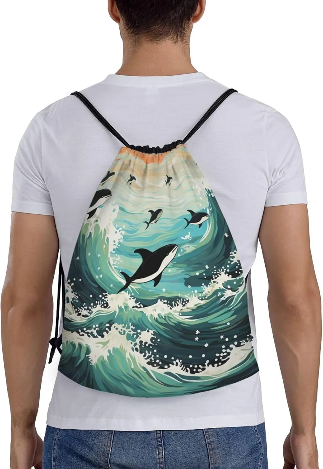 Drawstring Backpack for Women Men Gym Drawstring Bags Pacific Ocean biological String Bag Swim Bag