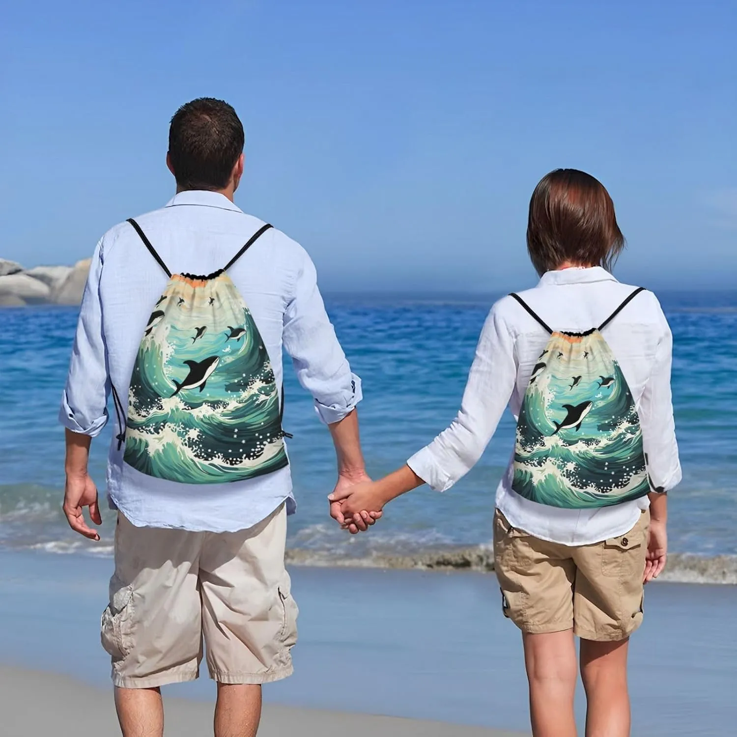 Drawstring Backpack for Women Men Gym Drawstring Bags Pacific Ocean biological String Bag Swim Bag